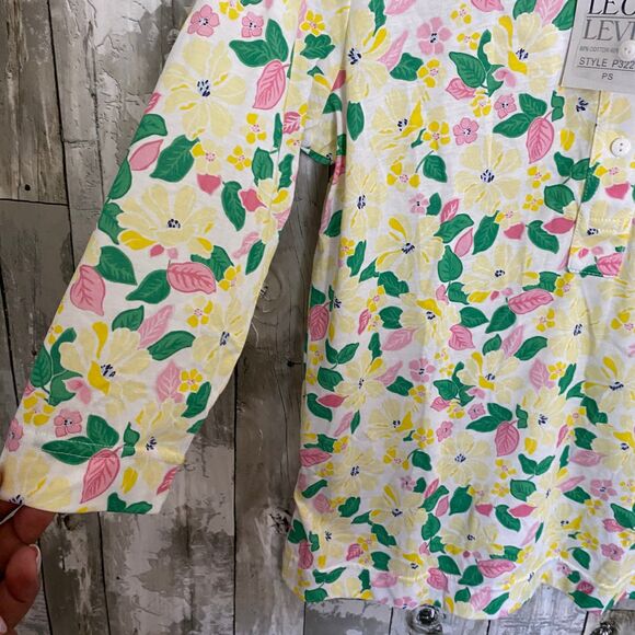 VTG NWT Leon Levine yellow and pink floral 1/4 sleeve collar top PS - Picture 3 of 7